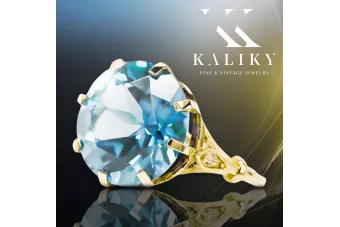 Vintage Inel Acvamarin Aur galben 14K vrc073y